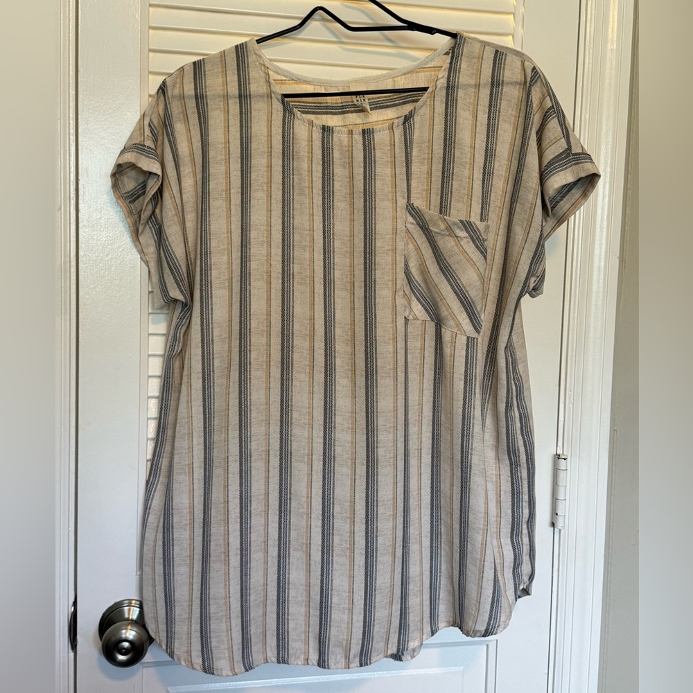 Casual Striped Beige and Blue Women's Tee